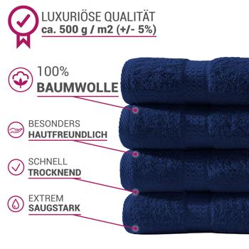 Preview: Luxuriöses Badetuch 100x150 cm - 100% Baumwolle - kuschelweich, saugstark & schnelltrocknend - Elegantes Design mit 2 Bordüren in Navy