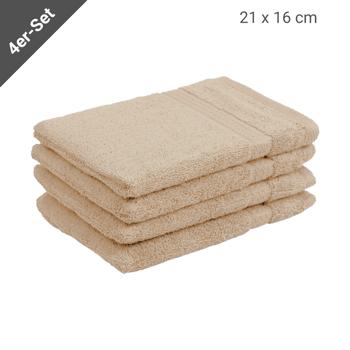 Preview: Waschhandschuhe 4er-Set - 100% luxuriöse Baumwolle Frottier Waschlappen - beige, 16x21cm, 500g/m² - hautfreundlich, saugstark, schnell trocknend