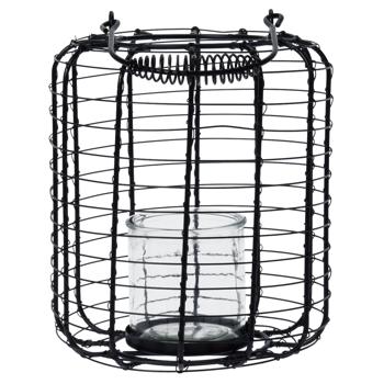 Preview: Laterne Metallgitter Schwarz - Windlicht für Kerzen mit Henkel - Ø 18,5 x H 24 cm - Modernes Design - Hübsches Schattenspiel - Dekorativ für Balkon, Garten