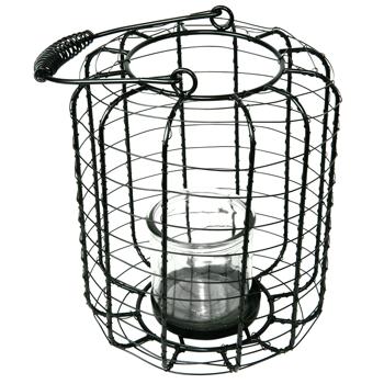 Preview: Laterne Metallgitter Schwarz - Windlicht für Kerzen mit Henkel - Ø 18,5 x H 24 cm - Modernes Design - Hübsches Schattenspiel - Dekorativ für Balkon, Garten