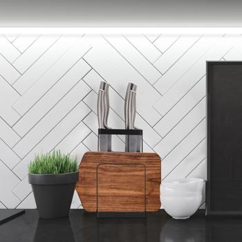 Preview: Schneidebrettständer & Messerhalter aus Metall - Schwarz - Küchen-Organizer mit 3 Messerschlitzen & Brettchenhalter - Modernes Design - 21,5x12x14cm