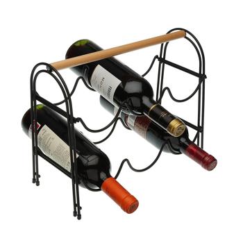 Preview: Rastrelliera per vino in metallo & legno per 6 bottiglie – elegante portabottiglie nero/marrone – resistente, durevole & salvaspazio – 14 x 27,5 x 32,7 cm