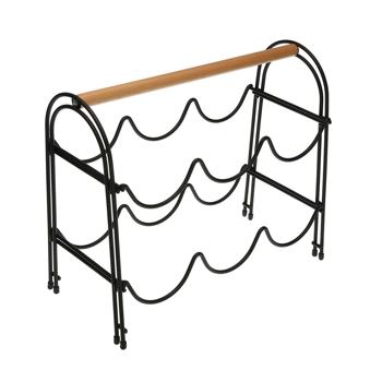 Preview: Rastrelliera per vino in metallo & legno per 6 bottiglie – elegante portabottiglie nero/marrone – resistente, durevole & salvaspazio – 14 x 27,5 x 32,7 cm