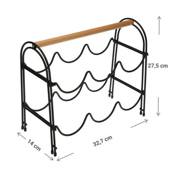 Preview: Rastrelliera per vino in metallo & legno per 6 bottiglie – elegante portabottiglie nero/marrone – resistente, durevole & salvaspazio – 14 x 27,5 x 32,7 cm