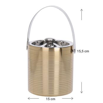 Preview: Ice bucket with double wall, stainless steel ice bucket, gold, silver, 15 x 15 x 15.5 cm