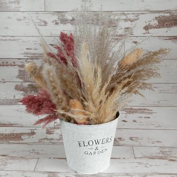 Preview: Seau en zinc avec inscription Flowers and Garden – seau décoratif avec anse pour plantes et rangement – métal galvanisé, 16.5 x 15 x 16.5 cm – shabby chic
