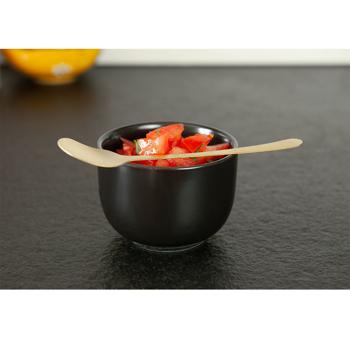 Preview: Tapas Schale aus Keramik - Schwarz/Gold Design mit 2 Löffelchen - Ø 8x5,5cm - Hält Speisen länger warm - Ideal für Snacks & Suppen