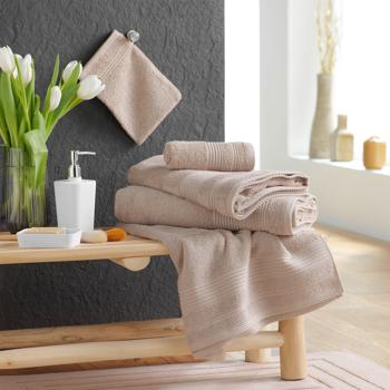 Preview: Terry bathrobe – sauna robe for her & him – light brown, one size – soft cotton, absorbent, skin-friendly, collar, pockets, adjustable