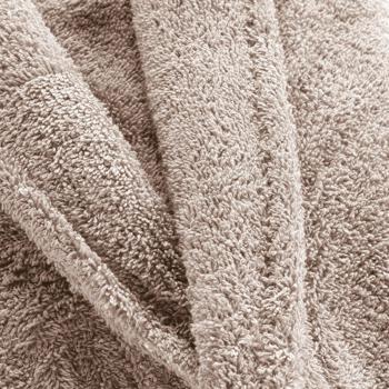 Preview: Terry bathrobe – sauna robe for her & him – light brown, one size – soft cotton, absorbent, skin-friendly, collar, pockets, adjustable