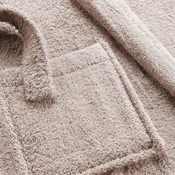 Preview: Terry bathrobe – sauna robe for her & him – light brown, one size – soft cotton, absorbent, skin-friendly, collar, pockets, adjustable