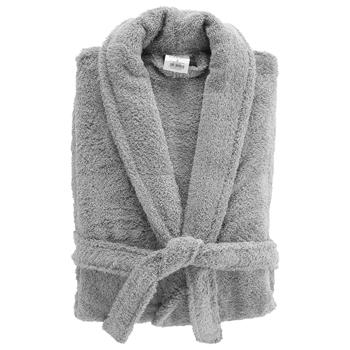 Peignoir en éponge – peignoir de sauna pour elle & lui, coton de qualité – gris, taille unique avec taille réglable – doux, moelleux & absorbant