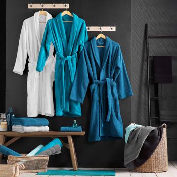 Preview: Peignoir en éponge – peignoir de sauna pour elle & lui, coton de qualité – gris, taille unique avec taille réglable – doux, moelleux & absorbant