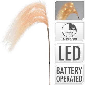 Preview: Decorazione illuminata 6 piume, decorazione di piume con LED e funzione timer, beige, 130 cm