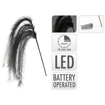 Preview: Decorazione illuminata 6 piume, decorazione di piume con LED e funzione timer, nero, 130 cm