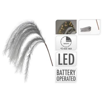 Preview: Decorazione illuminata 6 piume, decorazione di piume con LED e funzione timer, grigio, 130 cm