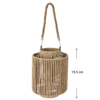 Preview: Lanterna in materiale naturale, lanterna con manico, marrone, 19,5 x 19,5 cm