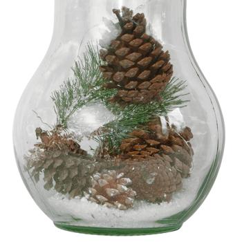 Preview: Weihnachtsdeko Glühbirne - mit 10 LEDs & Tannenzapfen - Dekoratives Deko-Licht für festliche Atmosphäre - 8x3x16cm Glas - Einzigartige Weihnachtsdekoration