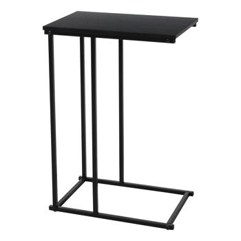 Slide-under coffee table – functional C-shaped side table – black, 40x26x58 cm – metal & MDF – space-saving for sofa & bed