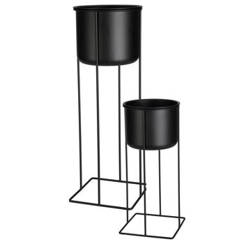Blumentopfständer Set Metall - 2er-Set Schwarz - Elegante Pflanzenständer für den Innenbereich - Robust, platzsparend & dekorativ für Blumen & Kräuter