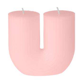 Candela decorativa a forma di U, candela d‘atmosfera con due stoppini, rosa, 9 x 4,5 x 9 cm