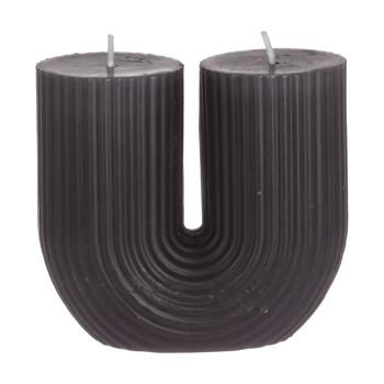 Candela decorativa a forma di U, candela d‘atmosfera con due stoppini, antracite, 9 x 4,5 x 9 cm
