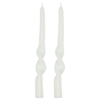 Candela decorativa, forma attorcigliata, set di 2, candela d‘atmosfera, bianca, Ø 2,5 x 25 cm