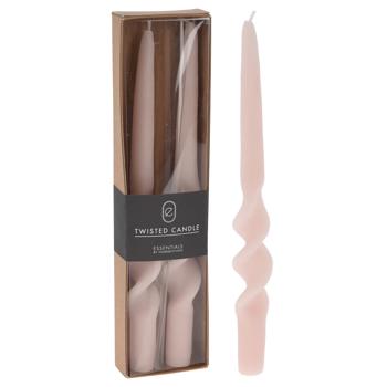Preview: Candela decorativa, forma ritorta, set di 2, candela d‘atmosfera, rosa, Ø 2,5 x 25 cm