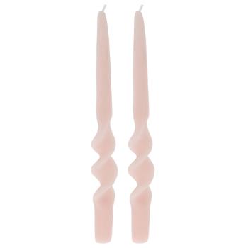 Candela decorativa, forma ritorta, set di 2, candela d‘atmosfera, rosa, Ø 2,5 x 25 cm