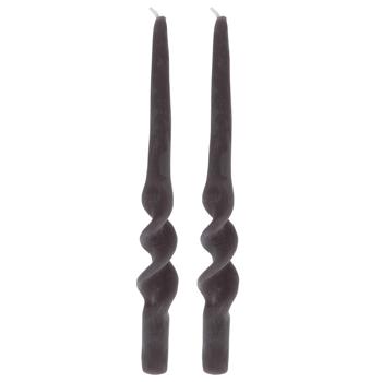 Candela decorativa, forma ritorta, set di 2, candela d‘atmosfera, antracite, Ø 2,5 x 25 cm