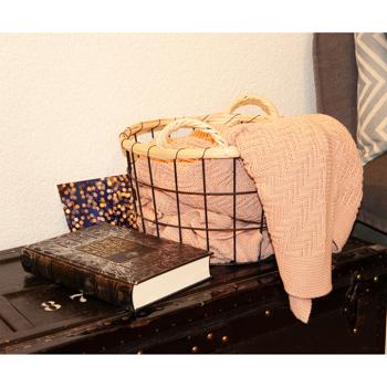 Preview: Elegante set di 3 cestini in filo di ferro con bordo in bambù, Ø 35/30/26 cm - Soluzione decorativa e robusta - Moderno richiamo visivo