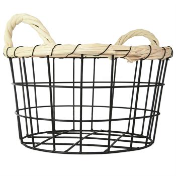 Preview: Elegante set di 3 cestini in filo di ferro con bordo in bambù, Ø 35/30/26 cm - Soluzione decorativa e robusta - Moderno richiamo visivo