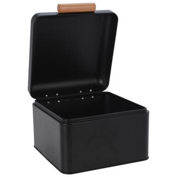Preview: Brotkasten Schwarz mit Holzgriff – Metall Brotbox für Küche & Gartenhaus – 22x20x14cm – Frischhaltung für Brot & Lebensmittel – Retro-Look