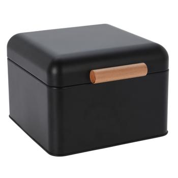 Brotkasten Schwarz mit Holzgriff – Metall Brotbox für Küche & Gartenhaus – 22x20x14cm – Frischhaltung für Brot & Lebensmittel – Retro-Look