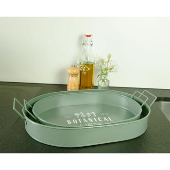 Preview: Set di 2 vassoi da portata in metallo, Retro, Verde / Bianco, 39 x 24 x 7 cm