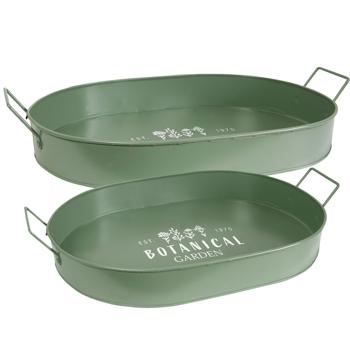 Set di 2 vassoi da portata in metallo, Retro, Verde / Bianco, 39 x 24 x 7 cm