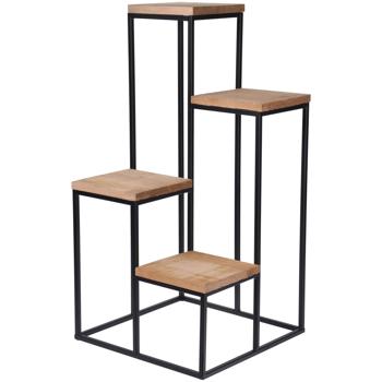 Pflanzständer 4 Ebenen - Metall-Holz schwarz-braun 34x34x68cm - Stilvoller Blumentopfständer - Dekorative Pflanzenpräsentation - Platzsparend