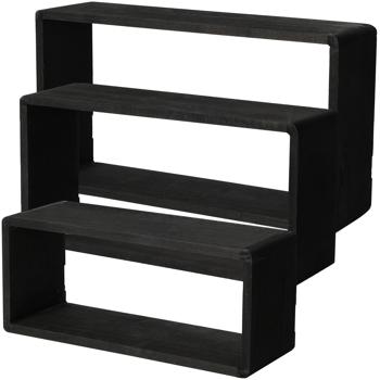 Set di 3 mensole sospese, nero, rettangolare, cubo per mensole