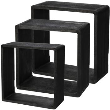 Set di 3 mensole sospese, nero, quadrato, cubo per mensole