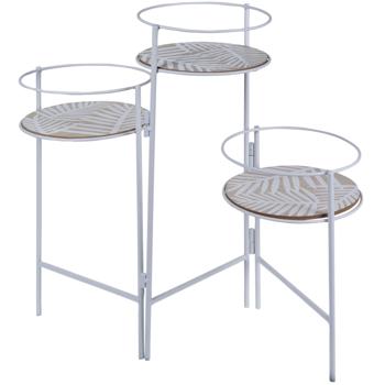 Portavaso in metallo, set di 3 portapiante, bianco, marrone, 66 x 22 x 49 cm