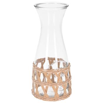 Preview: Glass carafe 1200 ml with rattan – stylish water carafe for refreshments – elegant glass carafe with natural rattan weave – perfect gift
