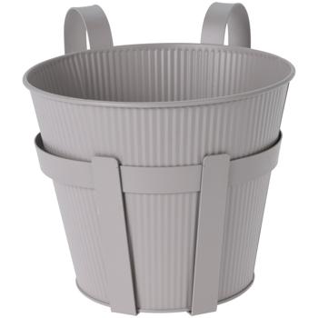 Metal flower pot holder, hanging railing planter, gray, Ø 20 x 19.5 cm