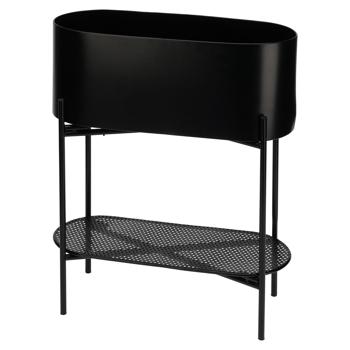 Preview: 2er-Set Metall-Pflanzständer Schwarz - Robuster Blumenständer mit separaten Schalen - Moderne Optik - 50x60 cm und 40x45 cm für Innen & Aussen