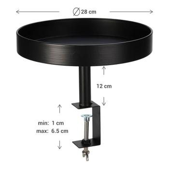Preview: Beistelltisch zum Anklemmen - Rund, Schwarz, Ø 28x26 cm - Praktischer Balkon & Tisch Beistelltisch bis 6,5 cm Plattendicke - Robustes Metall, wetterbeständig