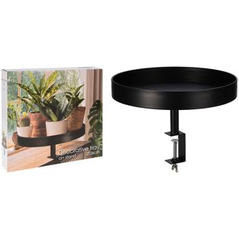 Preview: Klemm-Tisch Rund Schwarz Ø36cm - Flexibler Beistelltisch zum Anklemmen für Balkon & Tisch - Metall, wetterbeständig, bis 6.5cm Plattenstärke