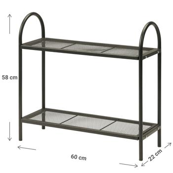 Preview: Étagère à fleurs vert mat avec fond à grille – étagère à plantes rétro à 2 niveaux pour l’intérieur & l’extérieur – métal 60x22x59 cm – stable & robuste