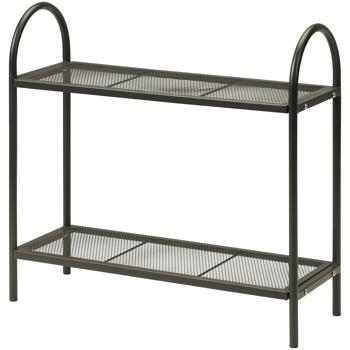 Étagère à fleurs vert mat avec fond à grille – étagère à plantes rétro à 2 niveaux pour l’intérieur & l’extérieur – métal 60x22x59 cm – stable & robuste