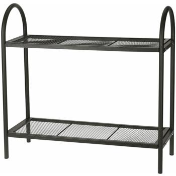 Preview: Étagère à fleurs vert mat avec fond à grille – étagère à plantes rétro à 2 niveaux pour l’intérieur & l’extérieur – métal 60x22x59 cm – stable & robuste