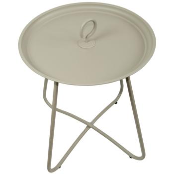 Table d‘appoint en métal avec crochet de transport, gris-beige, table de jardin 40 x 46 cm