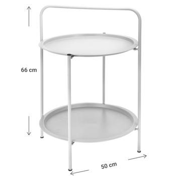 Preview: Tavolino d’appoggio in metallo grigio chiaro – tavolino da salotto con 2 ripiani – Ø 50 x H 66 cm – rotondo – resistente alle intemperie – per interni ed esterni – robusto – CHX3726