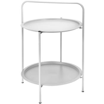 Tavolino d’appoggio in metallo grigio chiaro – tavolino da salotto con 2 ripiani – Ø 50 x H 66 cm – rotondo – resistente alle intemperie – per interni ed esterni – robusto – CHX3726